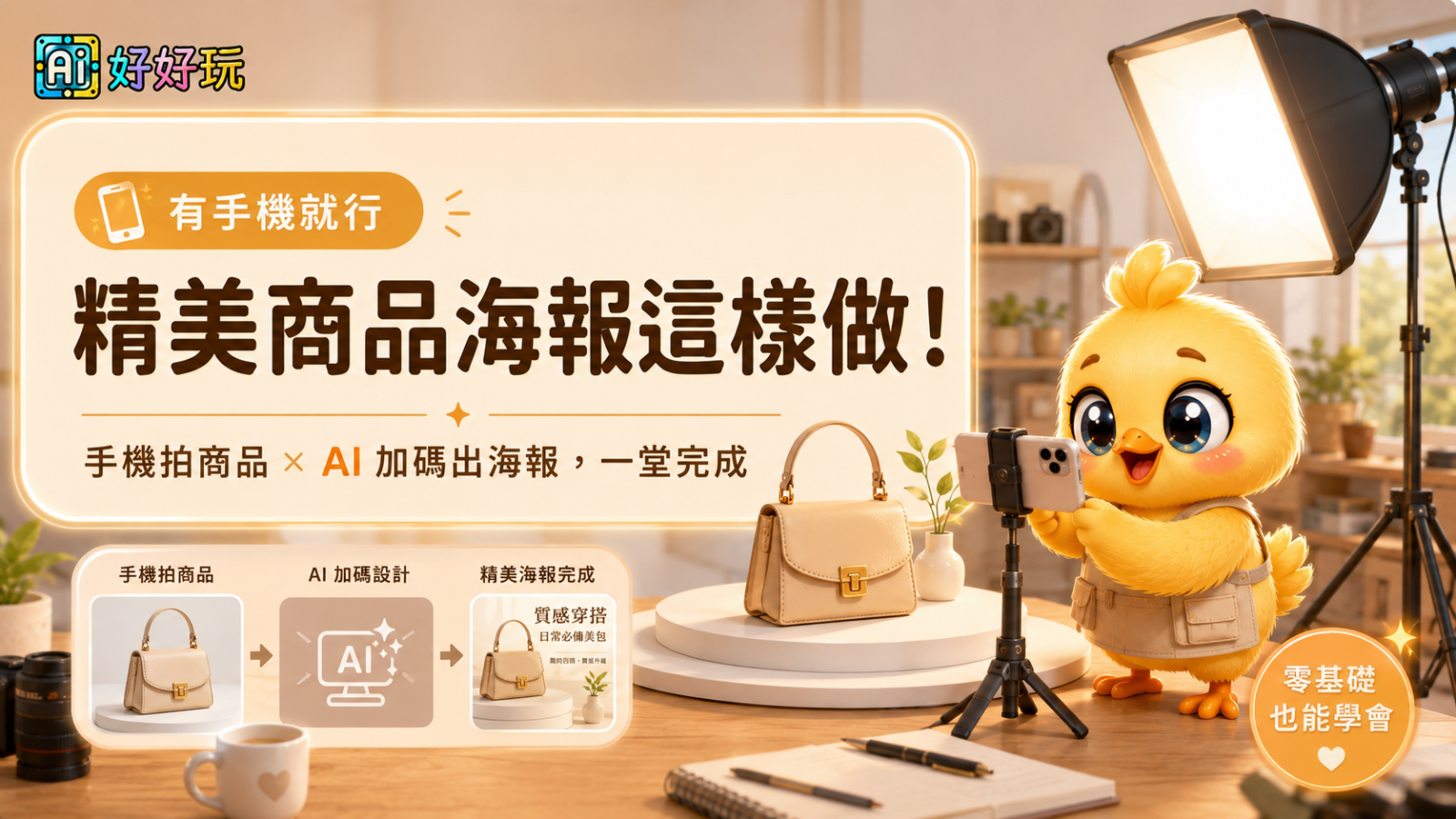 【AI零基礎也能學會】有手機就行，精美商品海報這樣做！ 活動封面